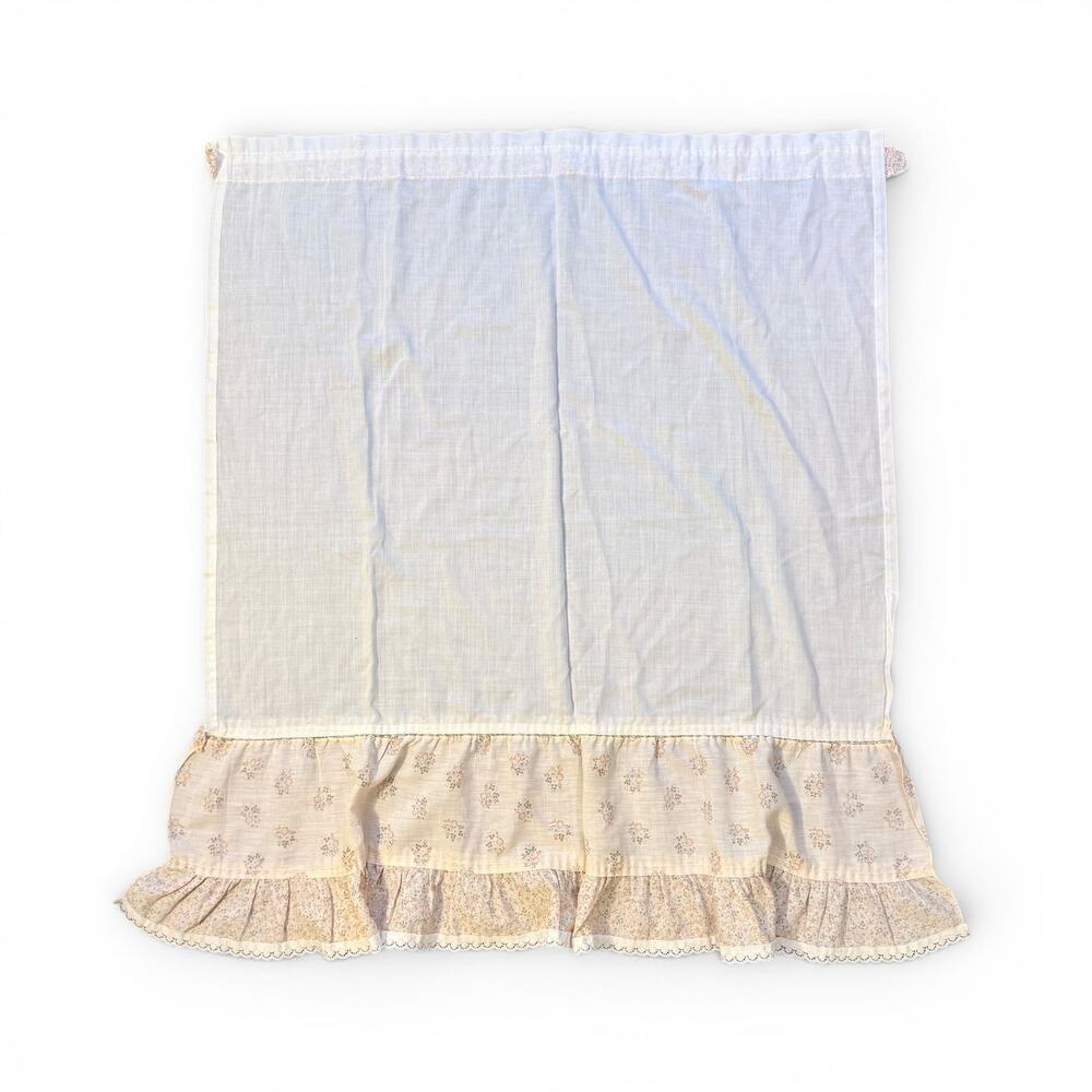 VTG 2 Panels 34.5" x 29.25" Cream Colored Orange Floral Ruffled & Lace Curtains - Picture 3 of 8